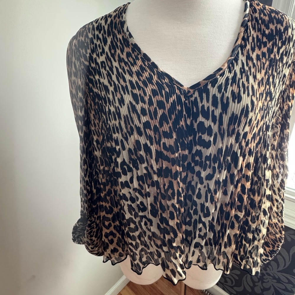 Ganni Leopard Print Georgette Top